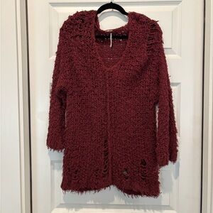 Free People Deep Red Distressed Sweater